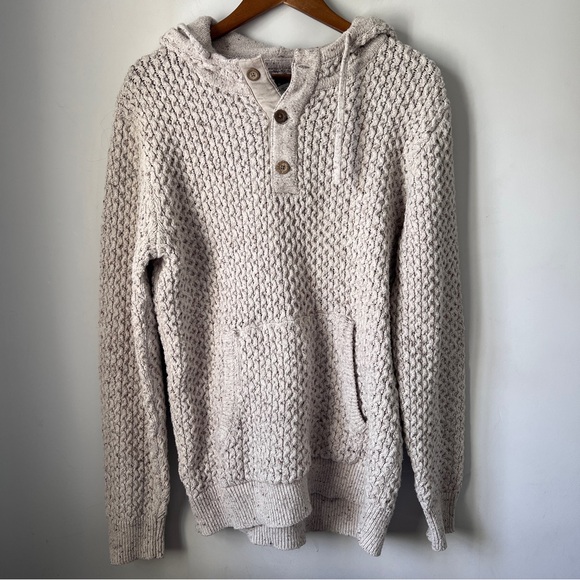 Wellen Recycled Cotton Men's Cream Hooded Knit Cardigan Sweater - Picture 1 of 7